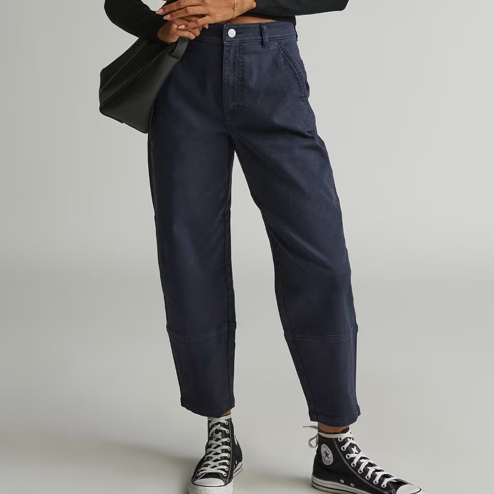 EVERLANE UTILITY BARREL PANTS CROPPED HIGH RISE WAIST BLACK STRETCH TWILL sz 2
